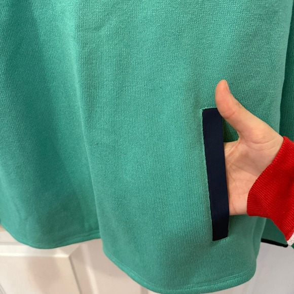 NWT St Johns Bay Women Petite Lg Pullover Fleece Sweatshirt Green Blue Snap Neck - Picture 2 of 14